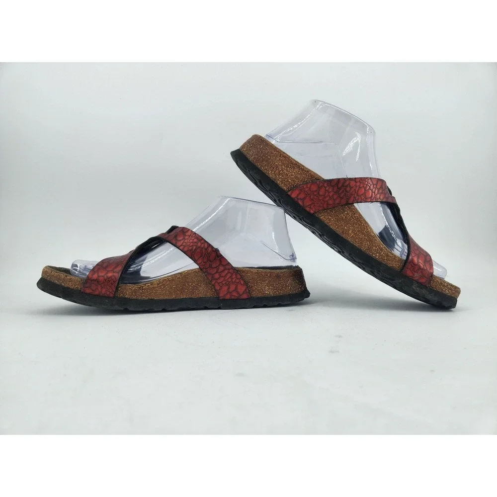 Birkenstock‎ Birki's Sylt Sandals Womens 37/US 6 Red Metallic Cross Strap Cork